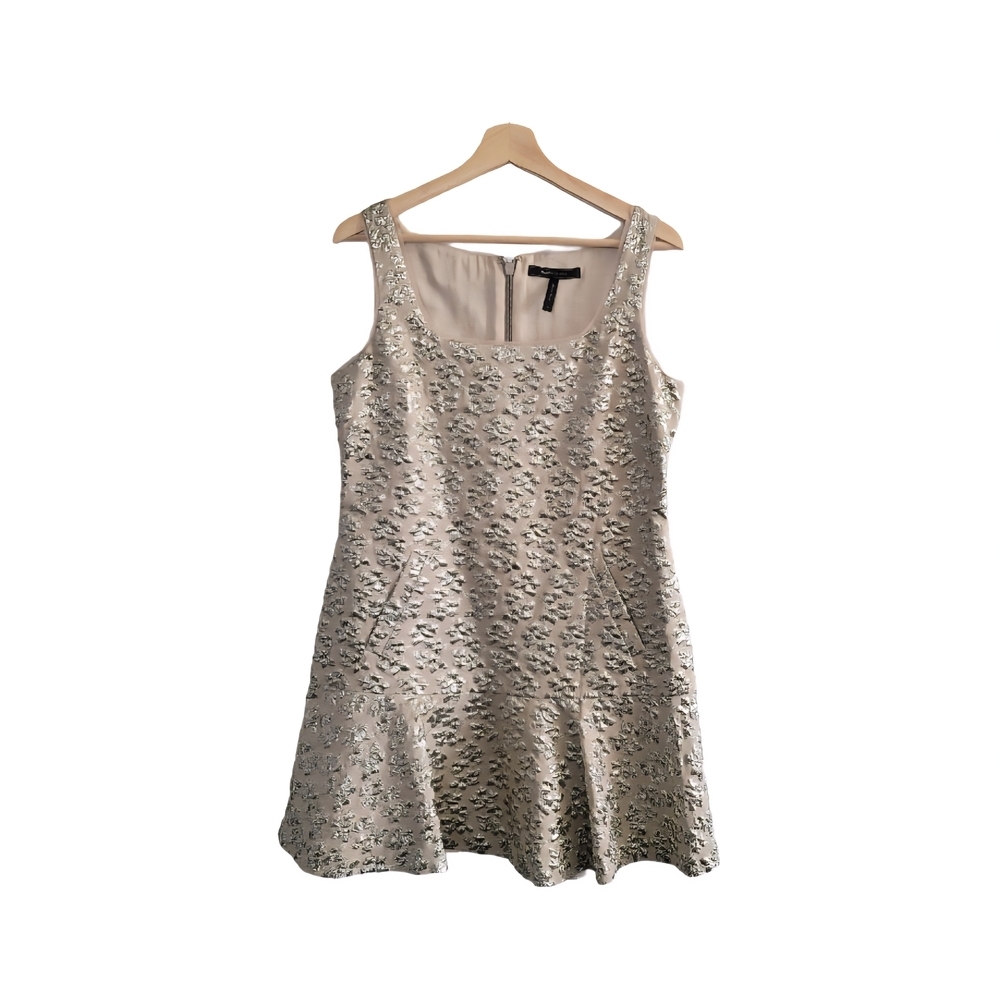 EUC BCBGMaxAzria Gold Metallic Mini Dress Size M Wedding/Cocktail Dress